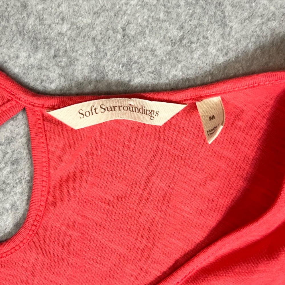 Soft Surroundings M Coral Pink Cotton Slub Knit Dress Keyhole Summer Vacaton Mid - Picture 5 of 9